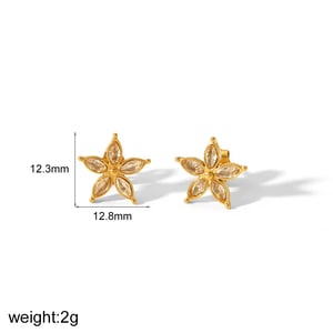 1 Pair Sweet Simple Style Flower Shape Stainless Steel  Gold Color Inlay Zircons Women's Stud Earrings h5 Picture3